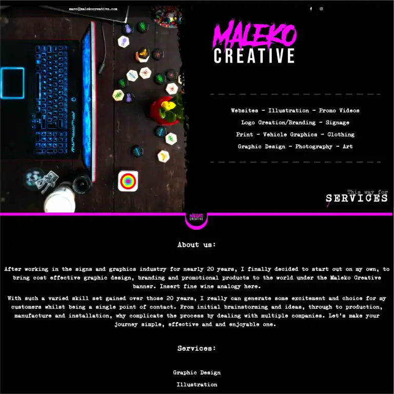 Maleko Creative offers graphic design, illustration, branding, and photography services.