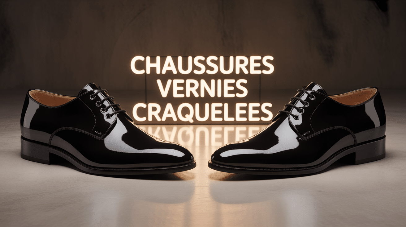 Paire de chaussures vernies noires avec craquelures