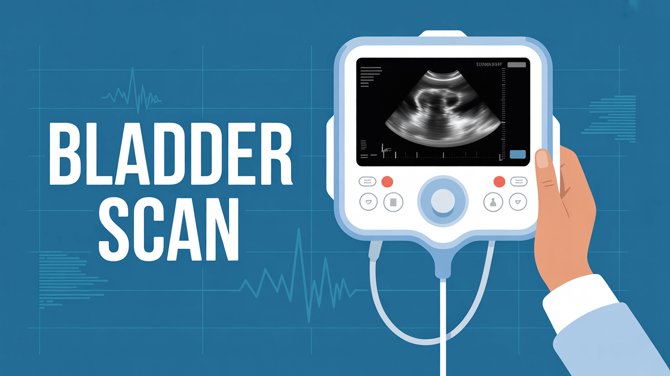 Illustration bladder scan portable medical fond bleu