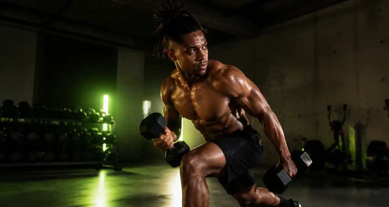 Athlète en pleine séance de musculation, ambiance magazine Love Fitness