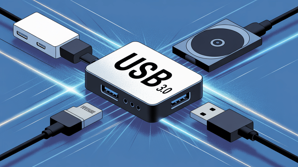 Illustration moderne de 3.0 port usb et appareils connectés