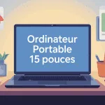 ordinateur portable taille 15 pouces illustré sur bureau