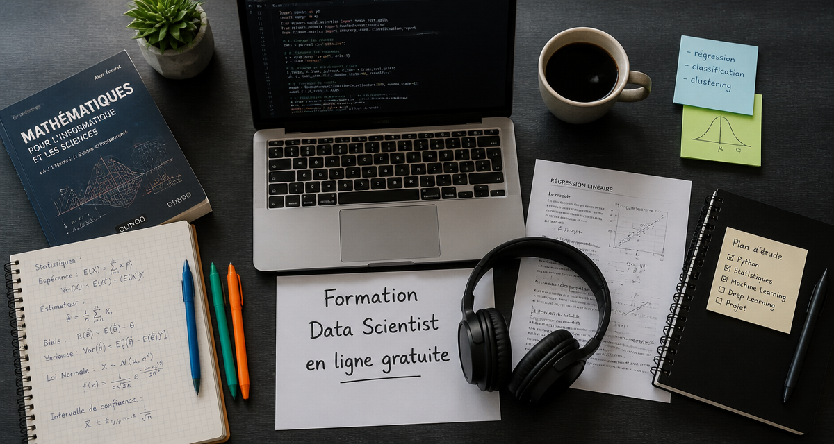 formation data scientist en ligne gratuite bureau ordinateur carnet