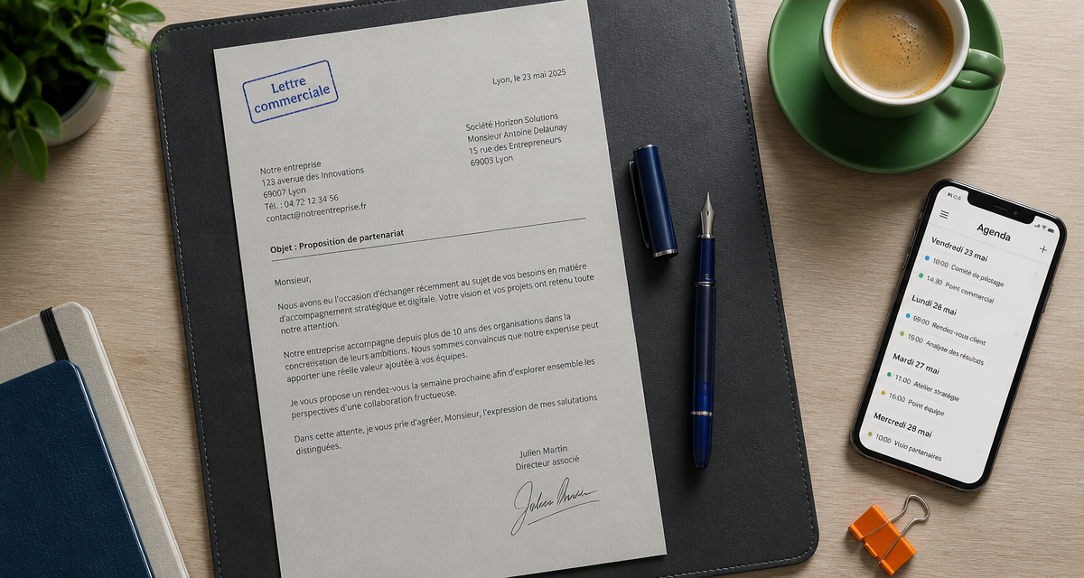 lettre commercial exemple sur bureau moderne