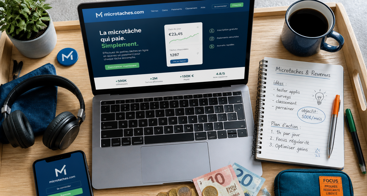 microtaches.com avis bureau moderne ordinateur et argent