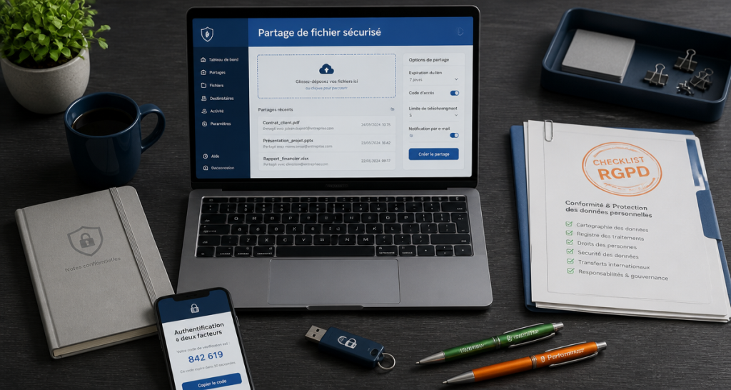 partage de fichier en ligne sécurisé ordinateur et 2FA