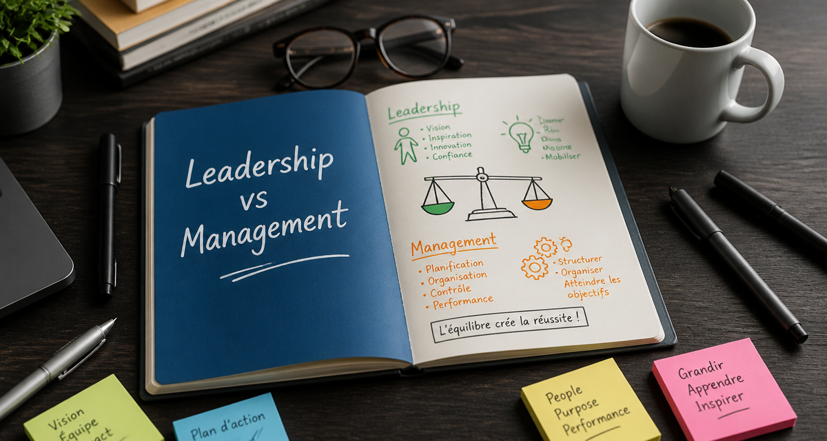 qu est ce qu un leader carnet leadership vs management sur bureau moderne