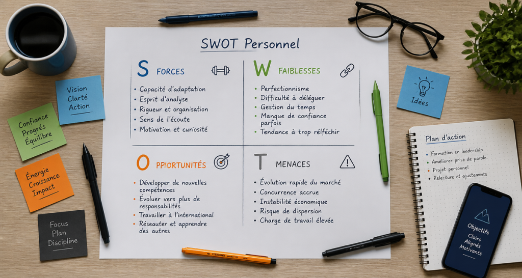 swot personnel matrice manuscrite sur bureau