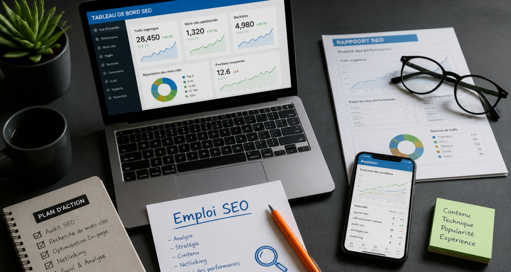 Bureau avec outils emploi SEO et analyse
