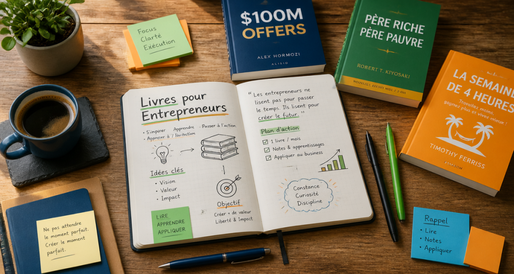 entrepreneuriat livre carnet et livres sur bureau