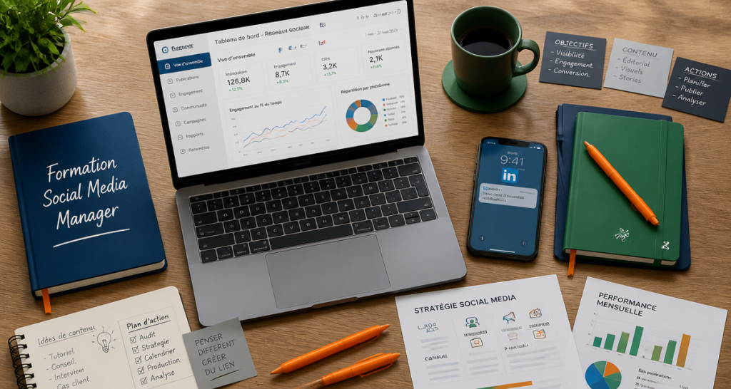 formation social media manager tableau de bord ordinateur