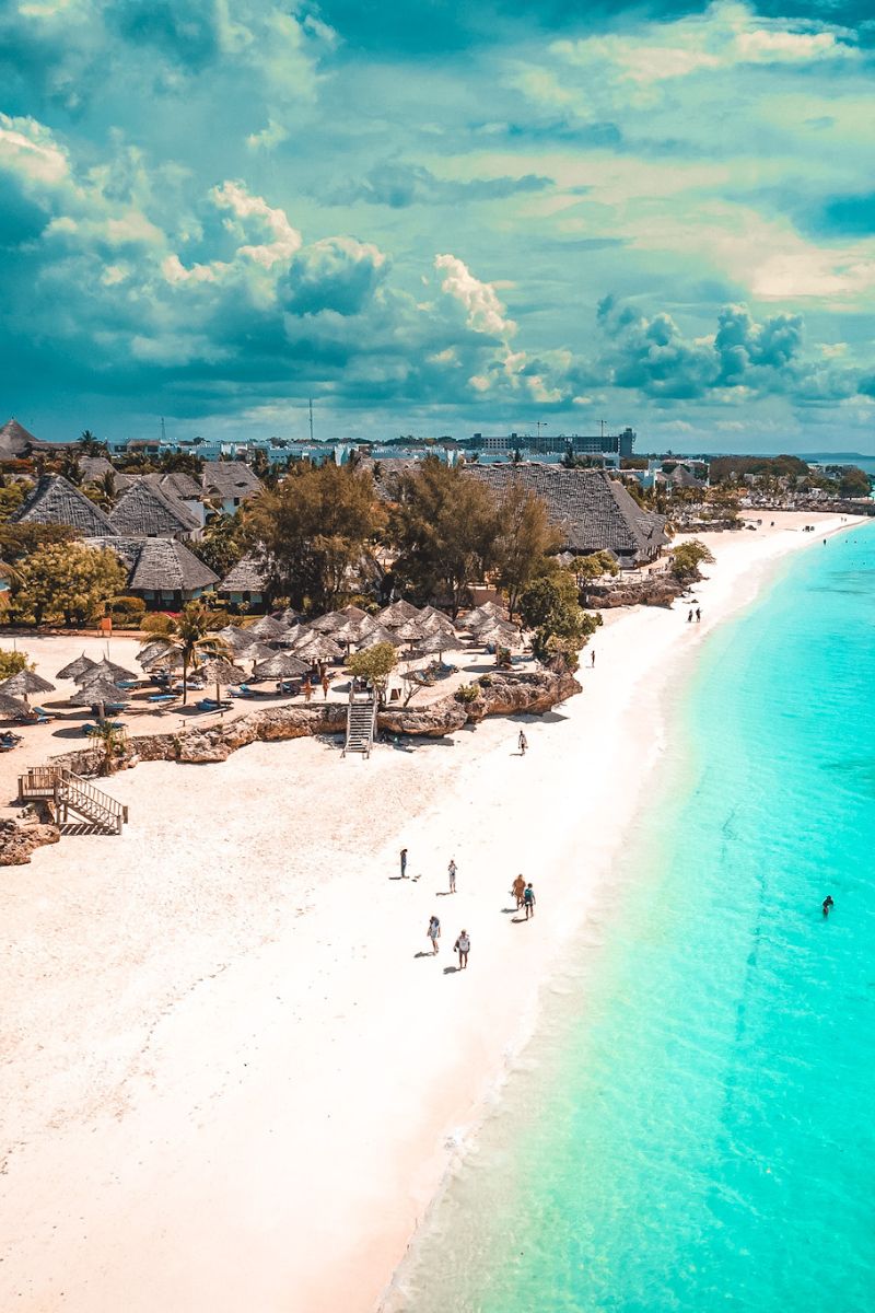 A view over a white sand beach in Zanzibar