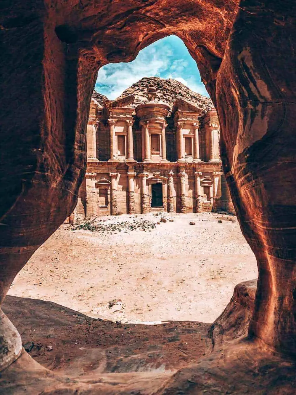 Looking through an archway towards Petra, Jordan