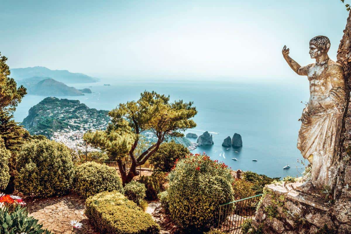 A high up view point in Capri overlooking the coast and the island's rugged scenery