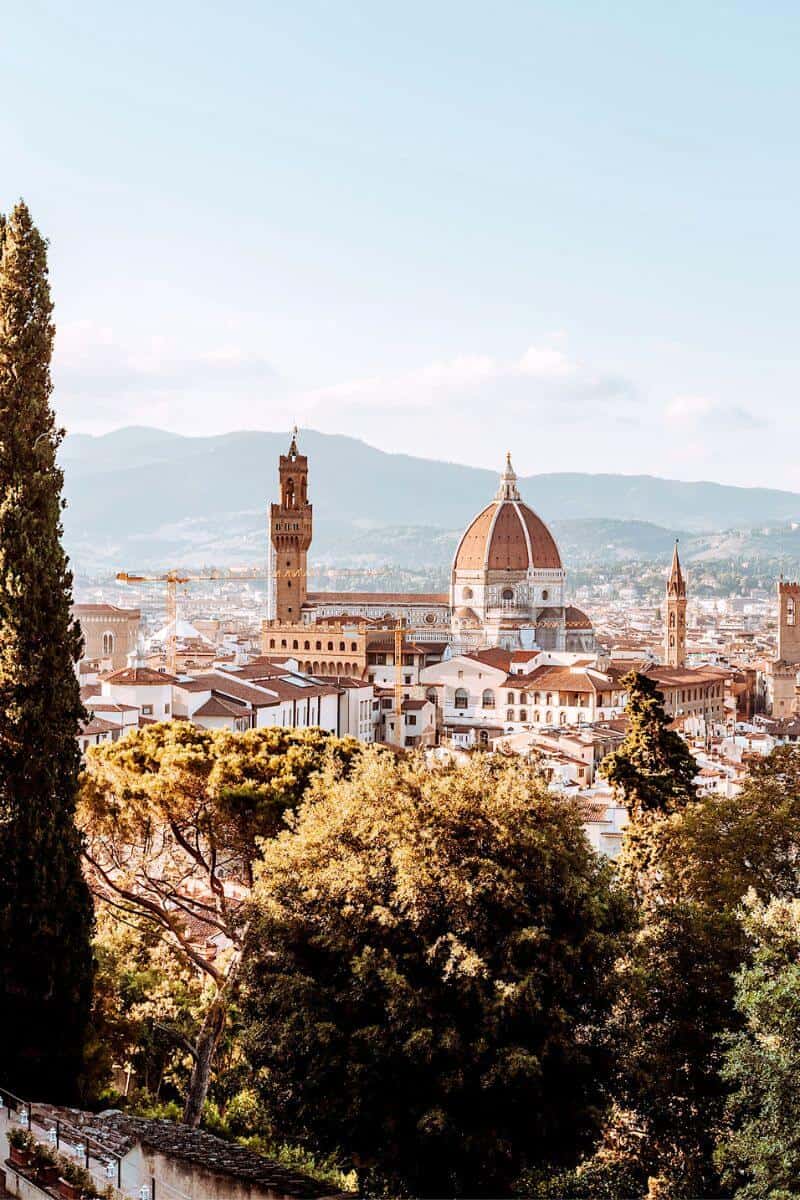 A view towards the golden dome and majestic architecture of Florence Cathedral