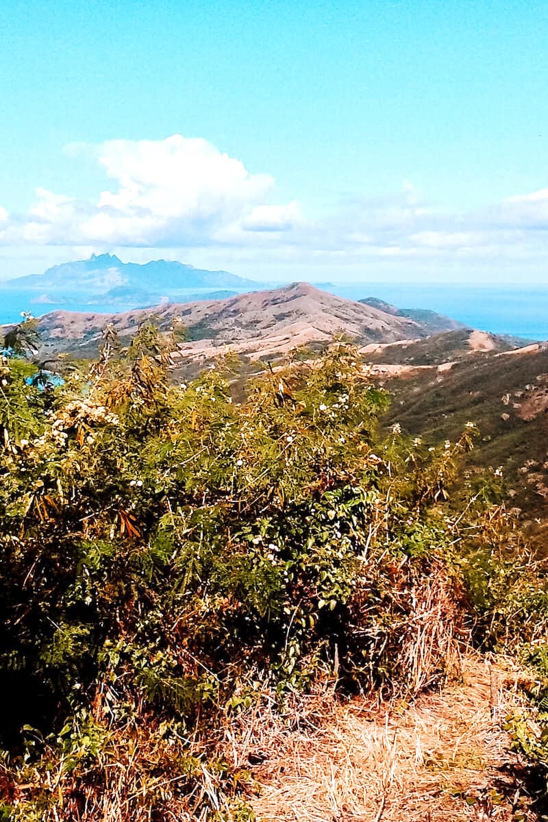 A view across lush, tropical island scenery on a hike in Fiji