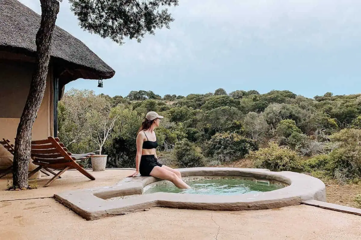 Hannah relaxing at a private pool at a luxury safari lodge in South Africa