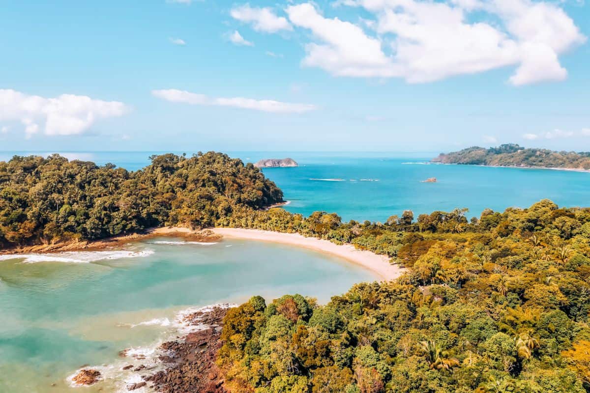 A viewpoint in Costa Rica's Manuel Antonio National Park overlooking tropical forest and beaches