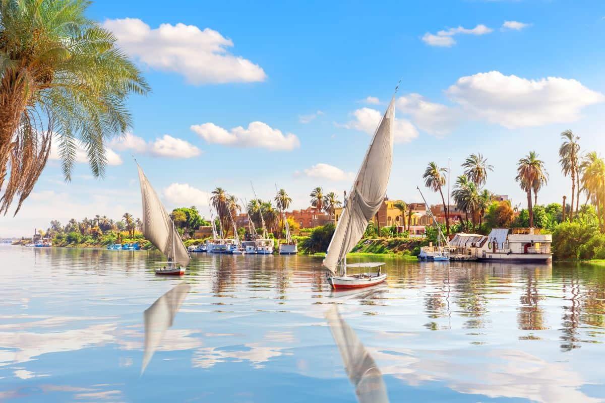 Traditional sailboats on the Nile in Egypt