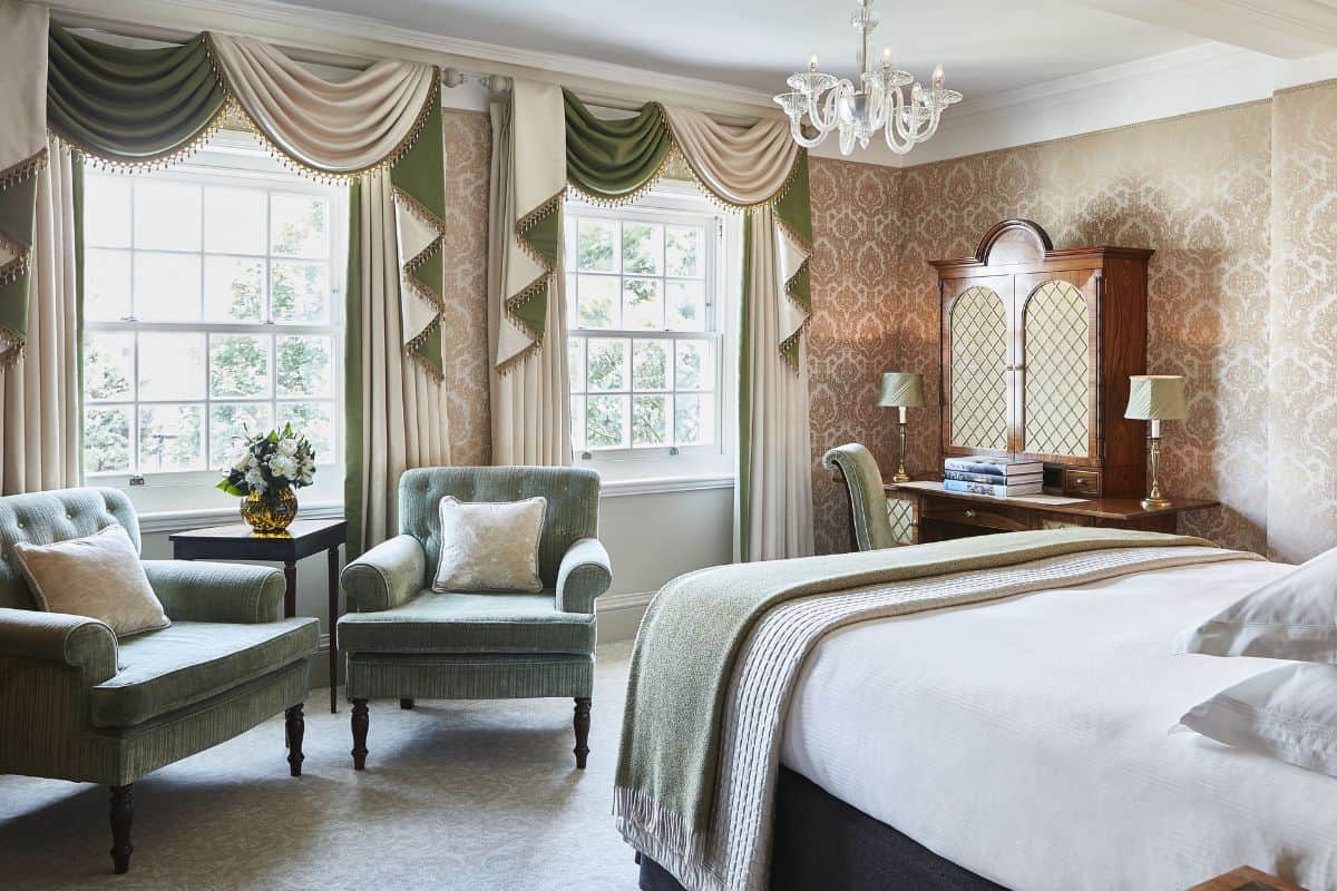 An elegant bedroom at the luxury Goring hotel in London