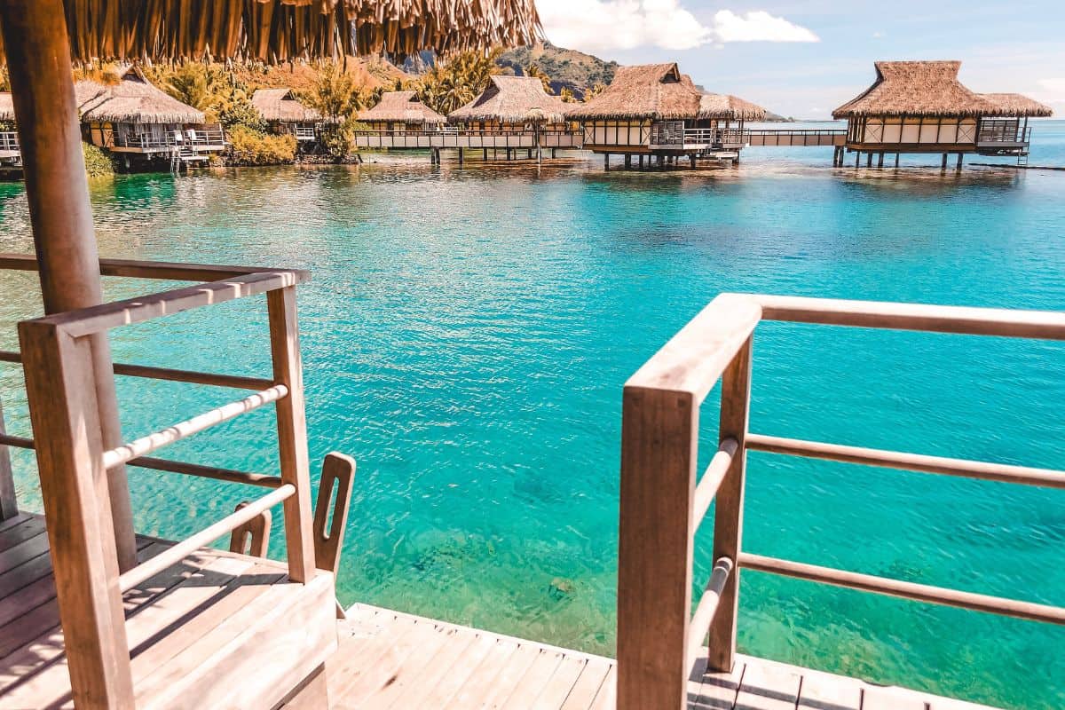 A view from a traditional overwater bungalow in French Polynesia