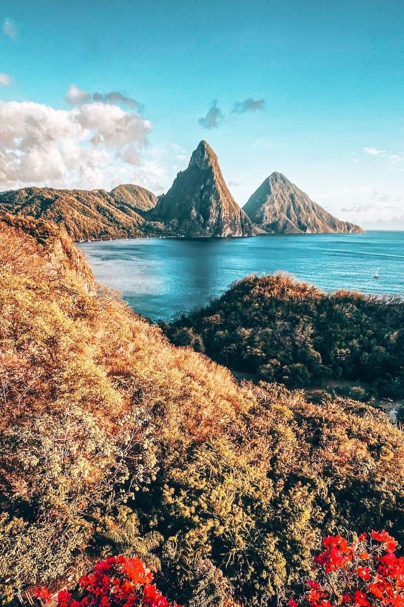 View across St Lucia island towards the Piton mountains