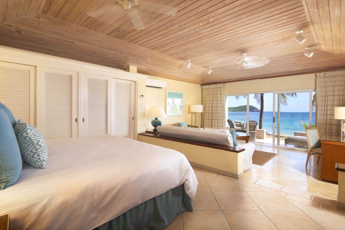 A classic hotel room in the Caribbean overlooking the sea