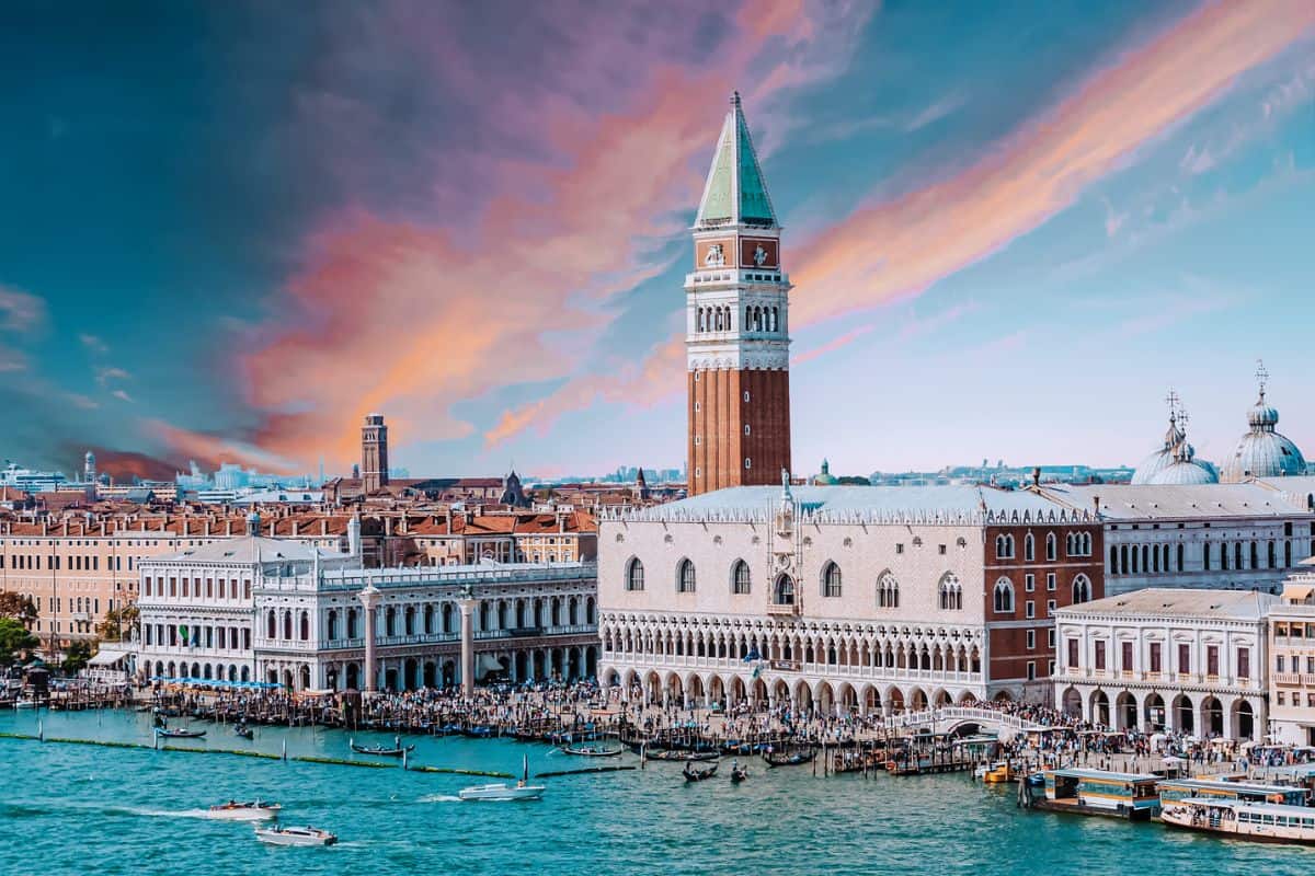 A purple sunset over St Mark's Square in Venice