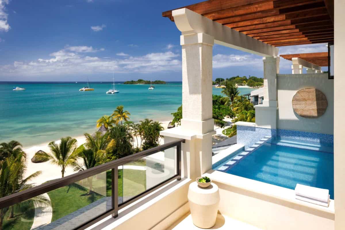 Accommodation at a luxury resort with a private pool overlooking the Caribbean Sea