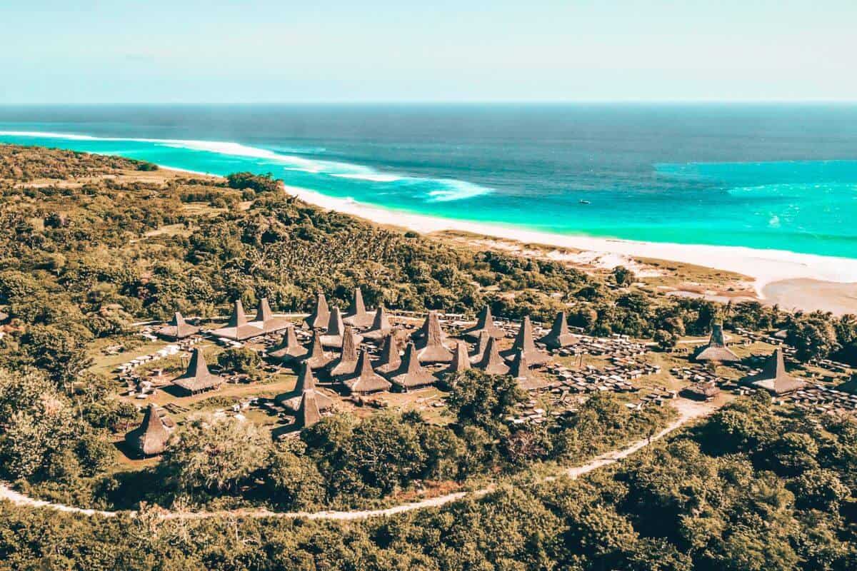 An aerial view over a traditional village in Sumba Island, Indonesia
