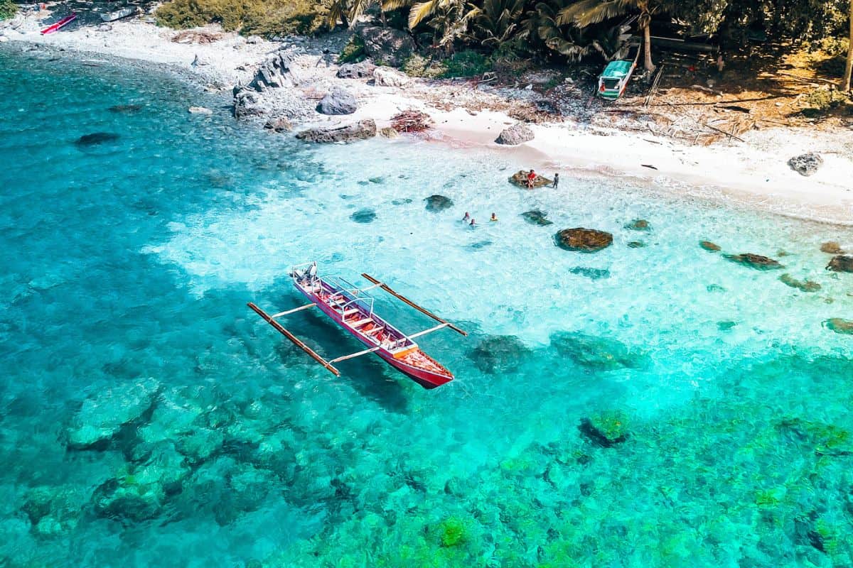 A traditional boat just off the coastline of Atauro Island in East Timor