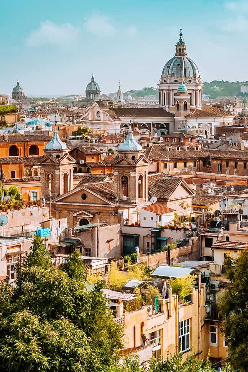 A view across ancient buildings in the city of Rome