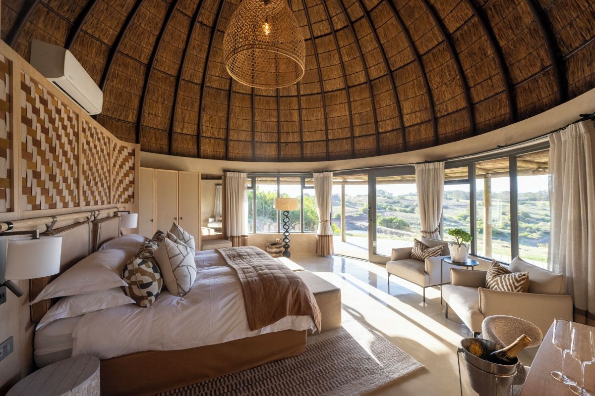 Luxury accommodation at a lodge in South Africa with far reaching safari views