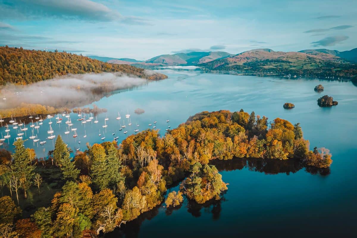 An aerial view of an expansive lake in England, UK