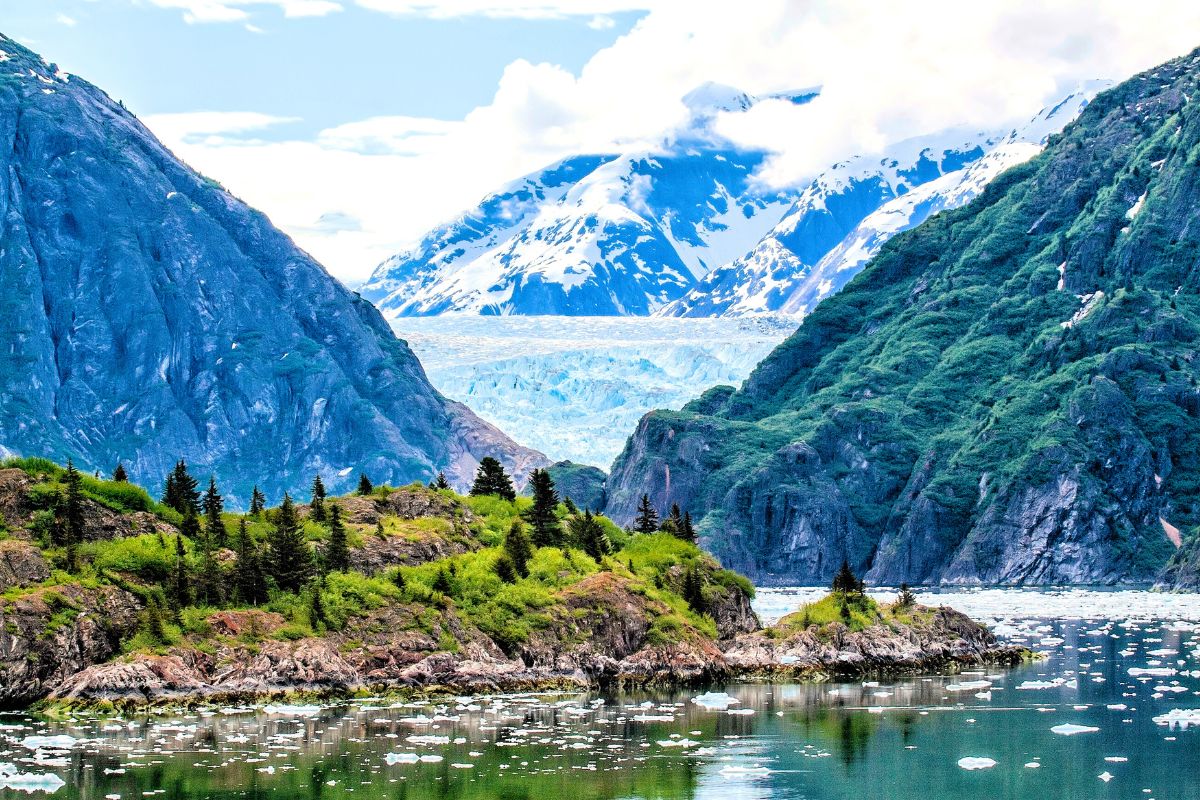 A dramatic glacier in the wilderness in Alaska