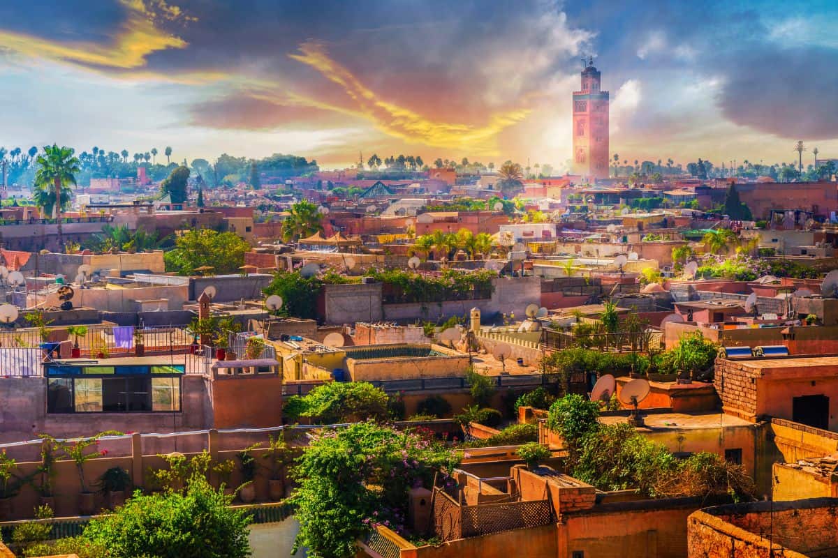 A view across the medina in Marrakech at sunrise