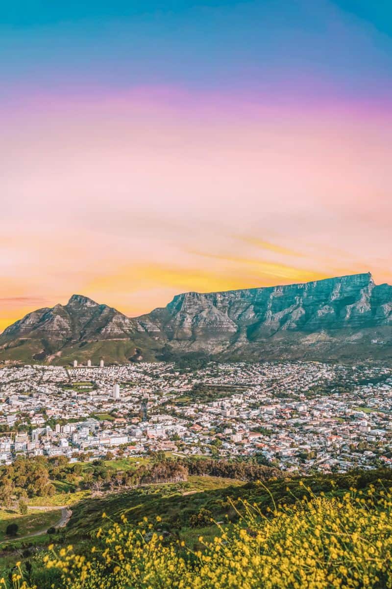 A view across Cape Town at sunset