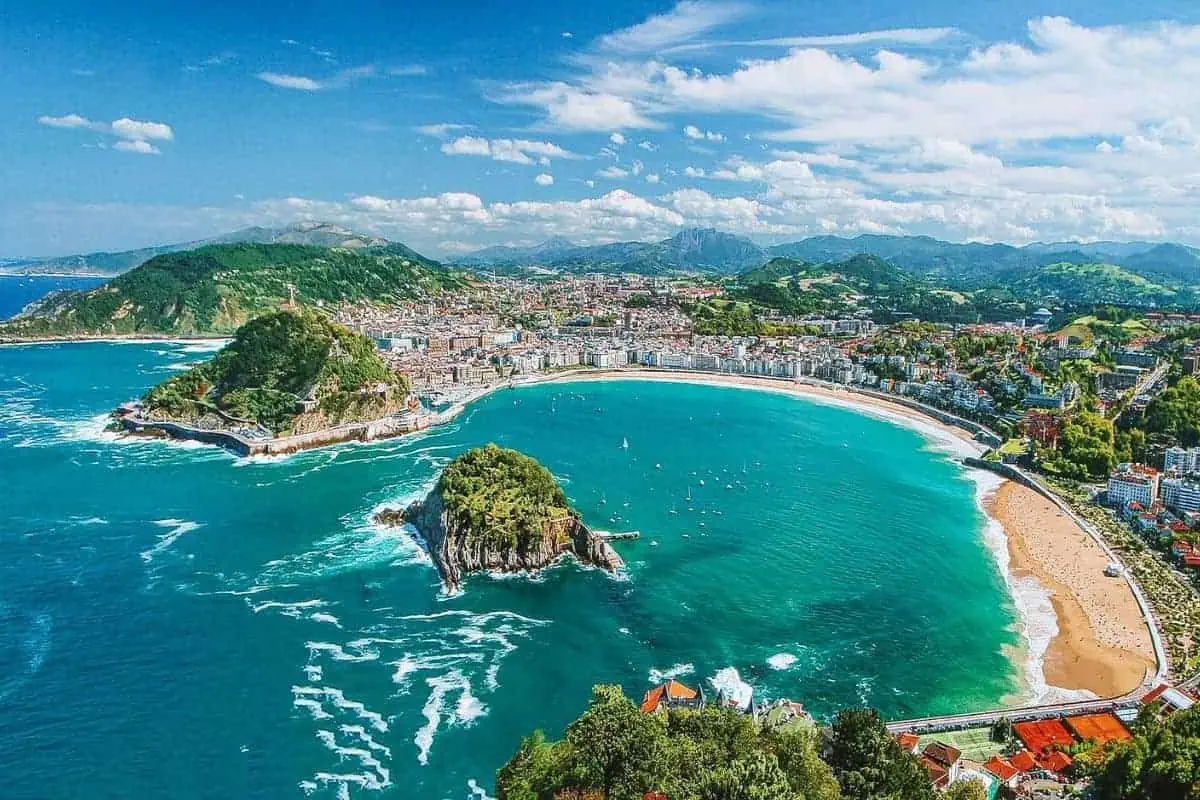 An aerial view across the bay in San Sebastian, Spain