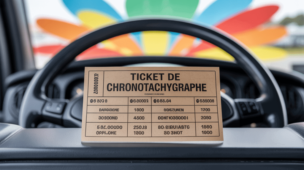 Lire ticket chronotachygraphe papier posé sur tableau de bord
