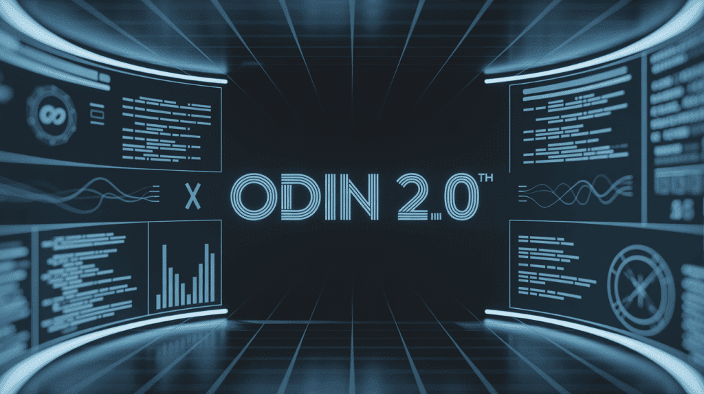 interface futuriste odin 2.0 avec écrans holographiques