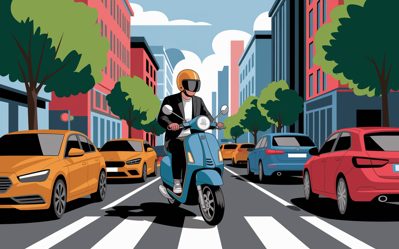 pcx125 circulant en ville entre voitures