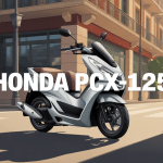 Scooter pcx125 argenté dans rue urbaine