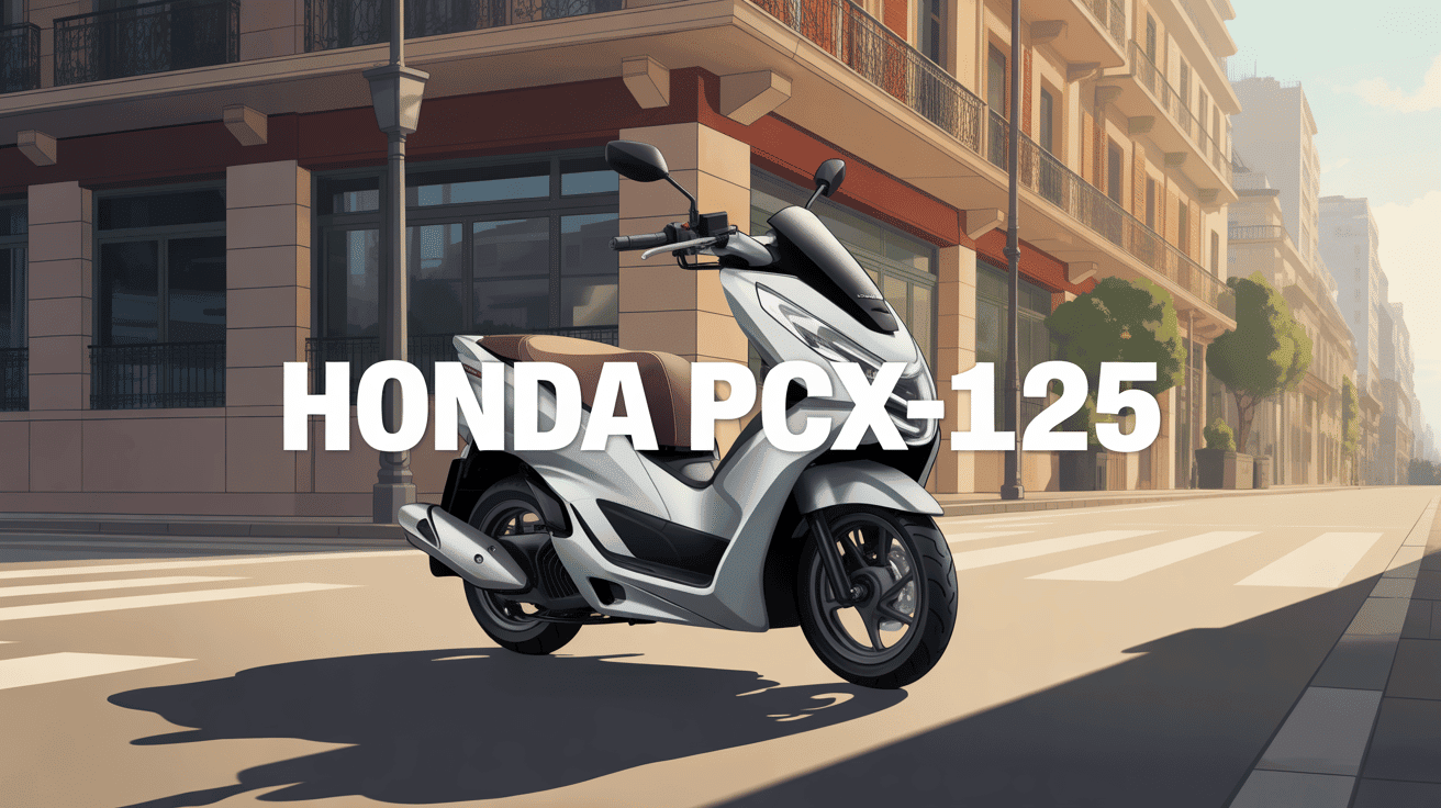 Scooter pcx125 argenté dans rue urbaine