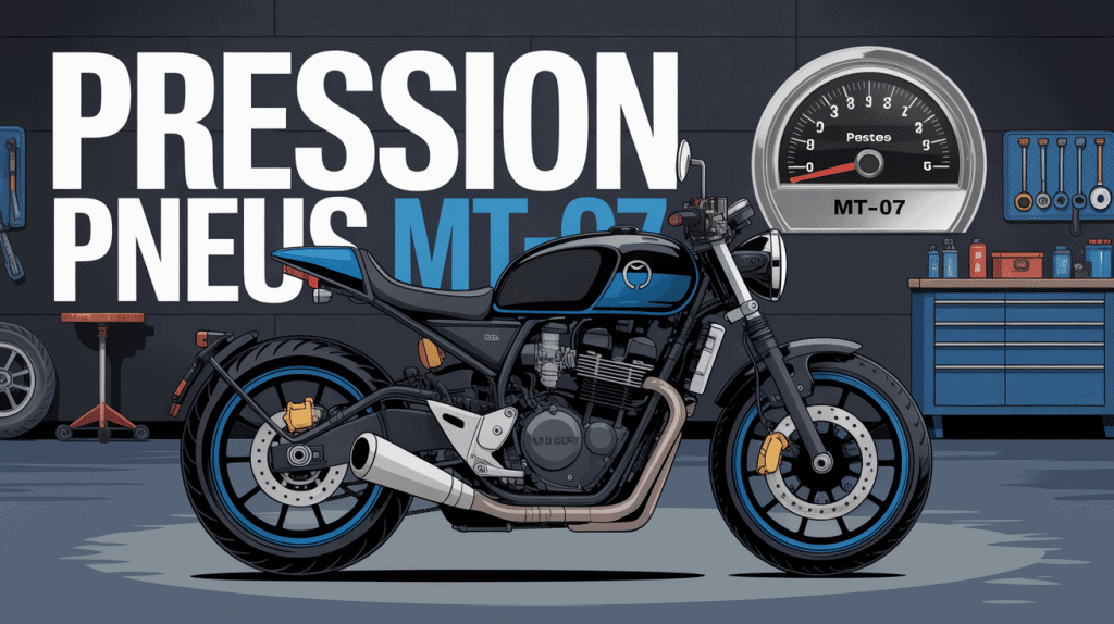 Moto MT-07 gros plan pneus manomètre pression pneu mt07