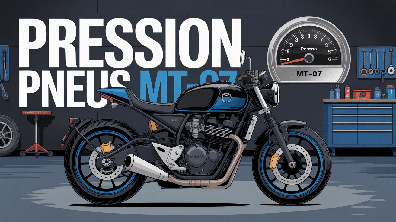 Moto MT-07 gros plan pneus manomètre pression pneu mt07