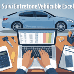 tableau suivi entretien véhicule excel gratuit affiché sur ordinateur avec outils auto