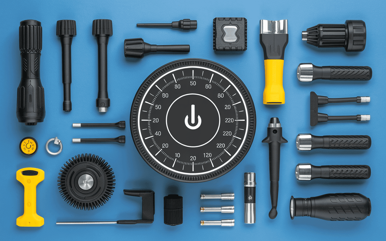 aspirateur pour voiture avec accessoires et indicateur de puissance