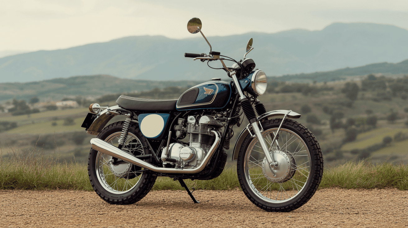 honda cl 350 scrambler vintage sur chemin de terre