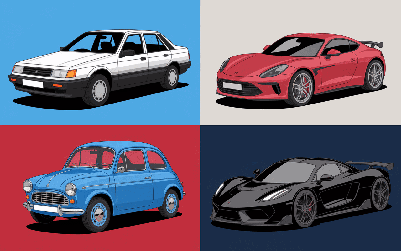 vue stylisée marque de voiture en z différentes époques