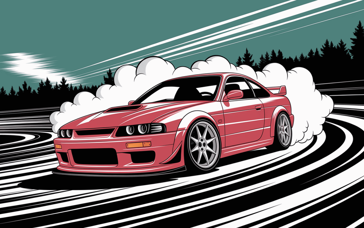 nissan silvia s15 drift sur circuit avec fumée